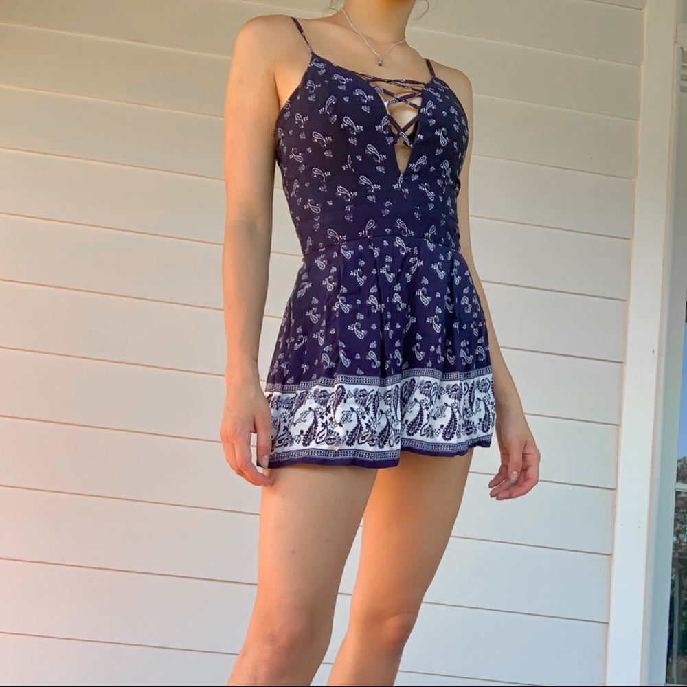 navy blue and white romper